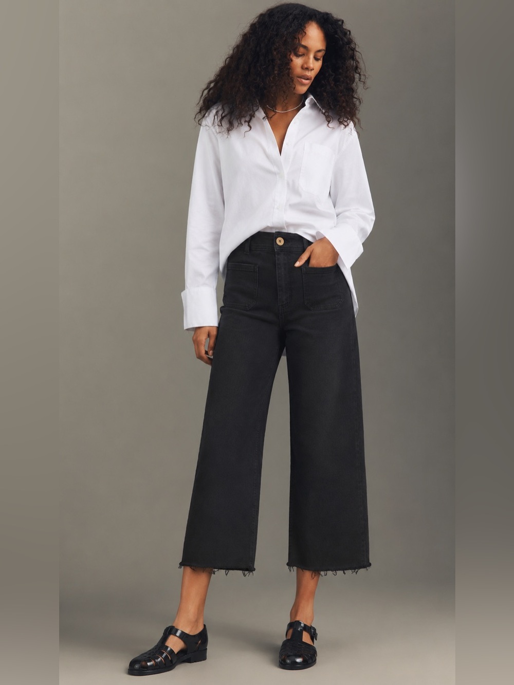 High-Rise Black Wide-Leg Cropped Jeans